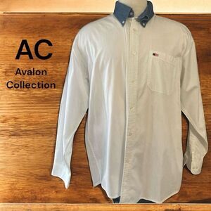 Avalon Collection Men's Vintage 100% Cotton White Button-Up Shirt Denim Collar